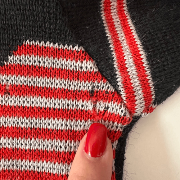 Vintage 80s Demetre Mens M Ski Sweater Wool Black Red Diamond Retro Preppy - Picture 8 of 12